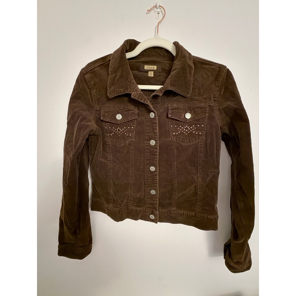 Clash Corduroy Jacket Womens Size M Brown Excellent Western‎ Studded Trucker